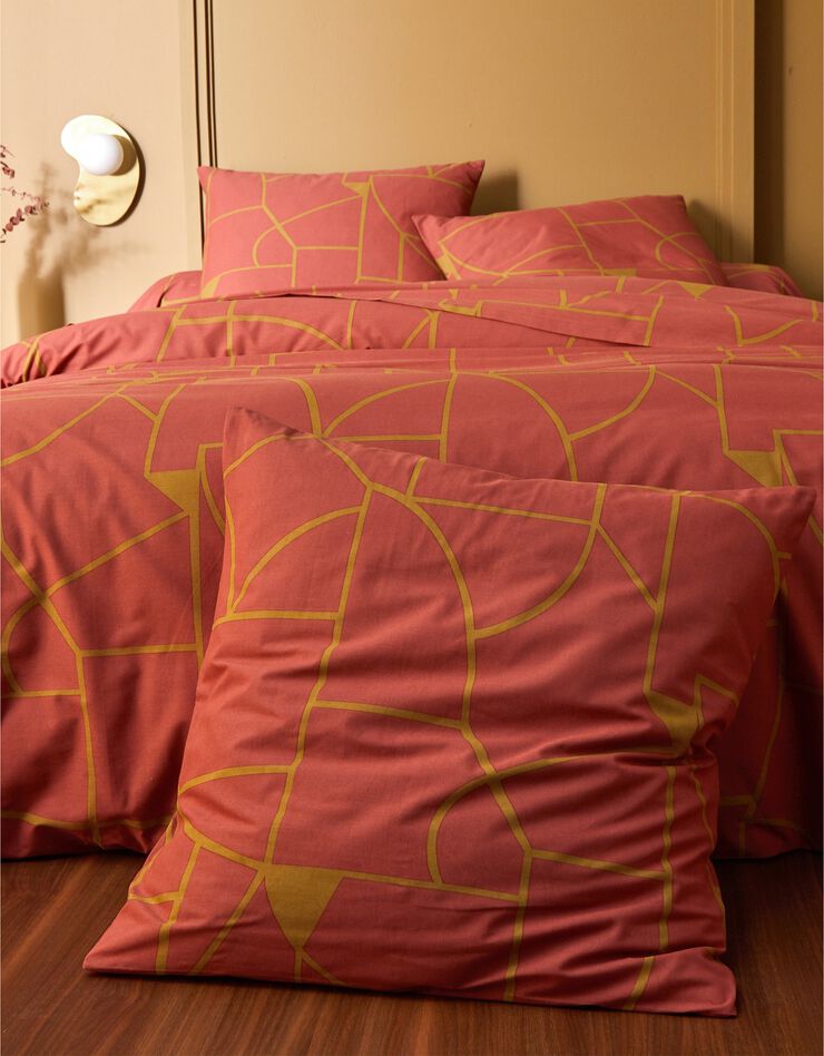 Linge de lit Geoffroy en coton à motifs graphiques (terracotta)