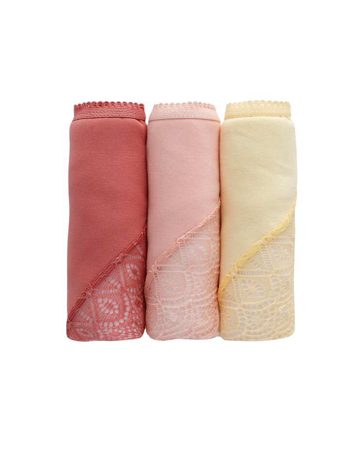 Culotte forme midi coton uni stretch et dentelle - lot de 3 (grenade + rose + jaune) Culotte forme midi coton uni stretch et dentelle - lot de 3 (grenade + rose + jaune)