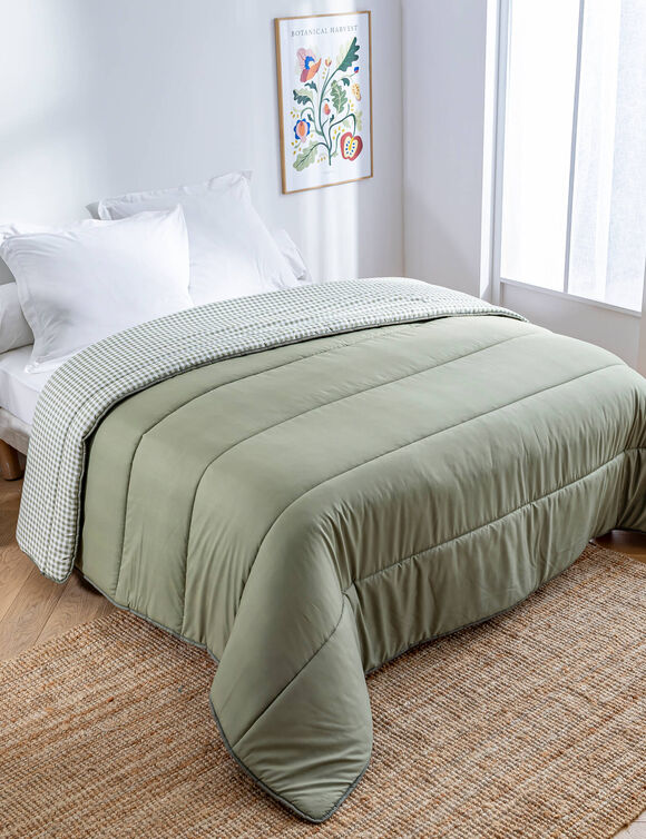 Couette microfibre imprim&eacute; vichy 400 g/m&sup2;  (kaki)