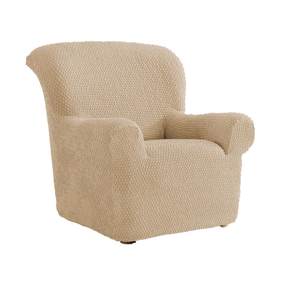 Housse gaufrée bi-extensible canapé fauteuil accoudoirs (taupe)