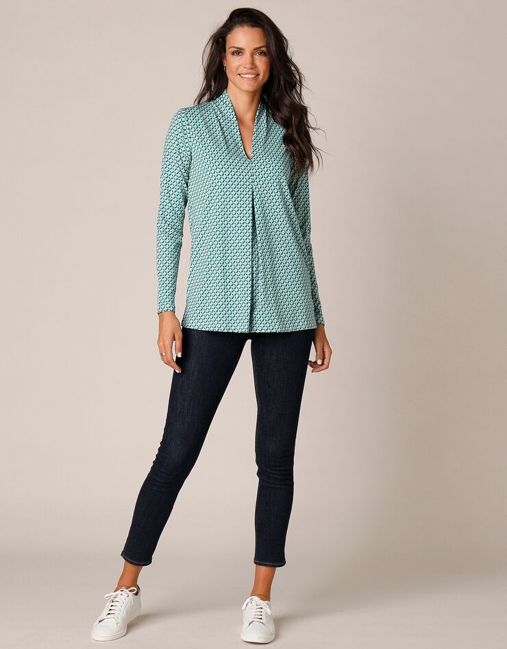 Tee-shirt imprimé évasé maille fluide (émeraude) Tee-shirt imprimé évasé maille fluide (émeraude)
