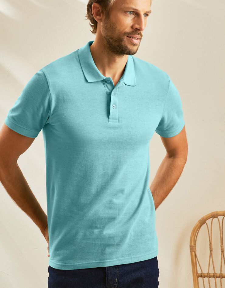 Polo uni maille piquée manches courtes (vert d'eau)