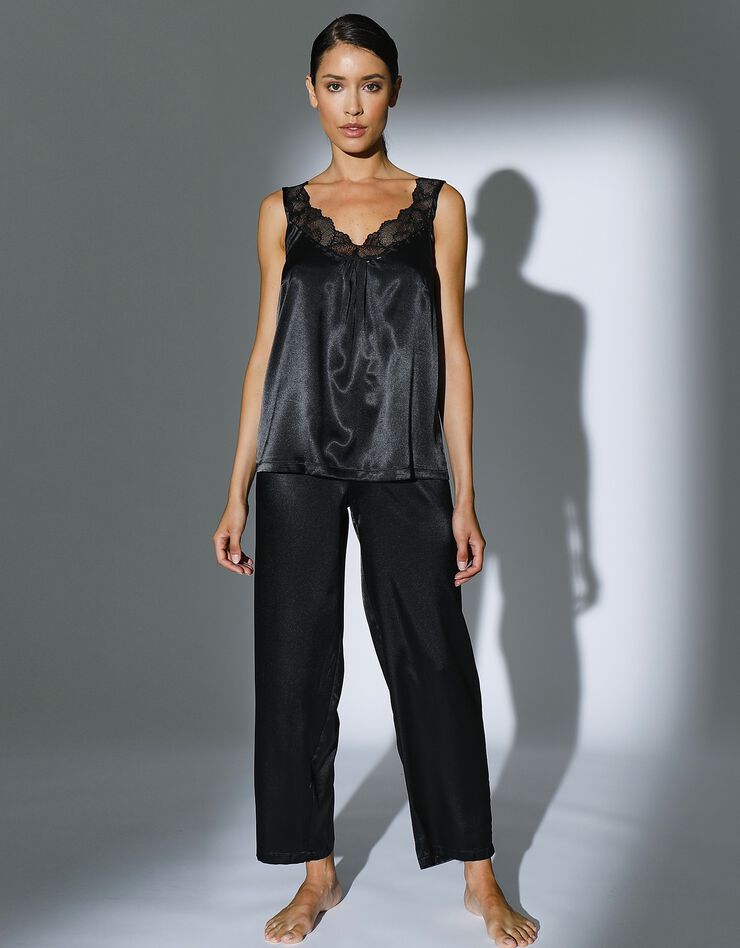Pyjama large satin et dentelle (noir) Pyjama large satin et dentelle (noir)