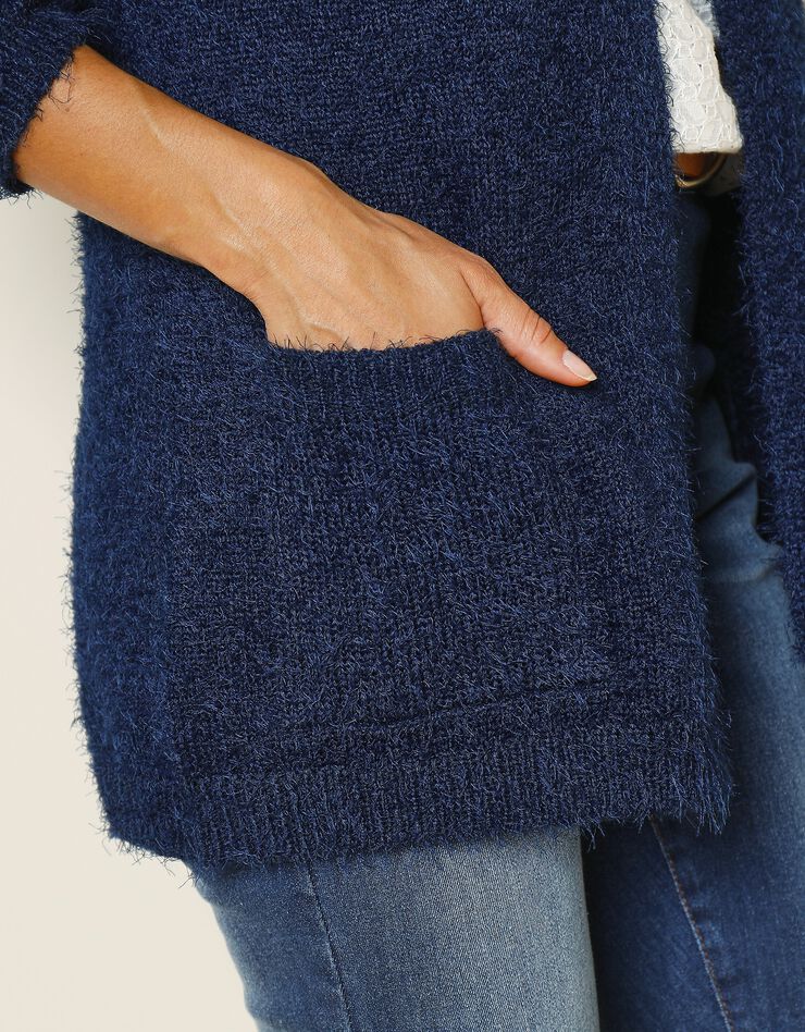 Gilet long en maille poilue (marine) Gilet long en maille poilue (marine)