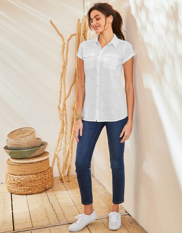 Chemisier manches courtes unie (blanc) Chemisier manches courtes unie (blanc)