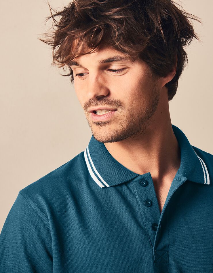Polo uni maille piquée manches courtes (bleu canard)