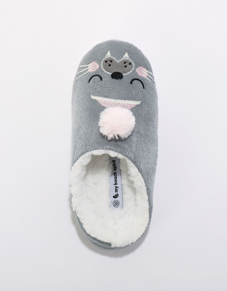 Mules pompon imprimé otarie (gris) Mules pompon imprimé otarie (gris)