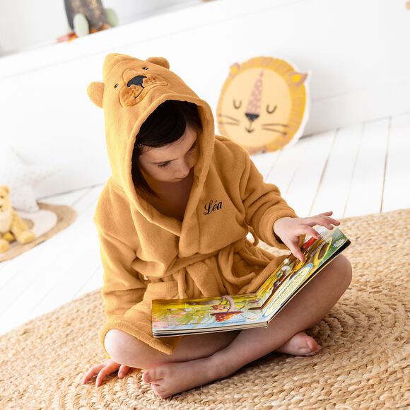 Peignoir de bain enfant à capuche personnalisable ours microfibre (taupe)