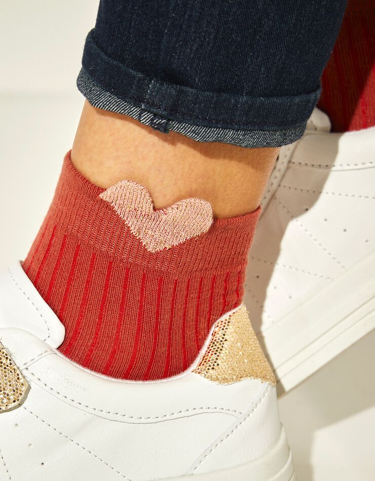 Chaussettes en maille côtelée à motif coeur brillant 3D - lot de 3 (terracotta / écru) Chaussettes en maille côtelée à motif coeur brillant 3D - lot de 3 (terracotta / écru)