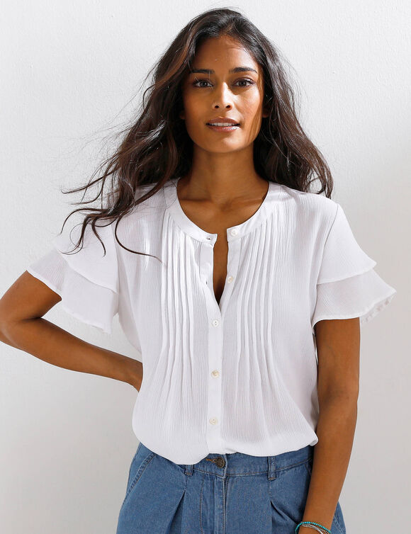 Chemisier manches courtes papillon, cr&eacute;pon (&eacute;cru)