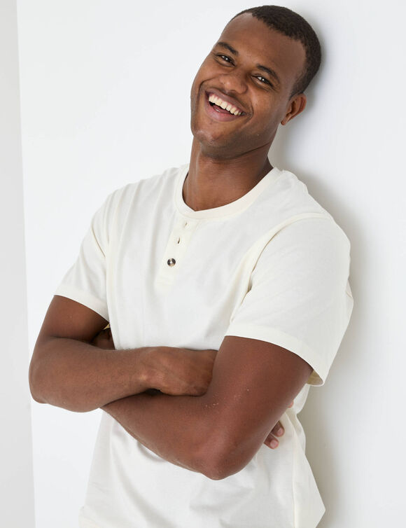 T-shirt Henley confort manches courtes - coton biologique(**) (&eacute;cru)