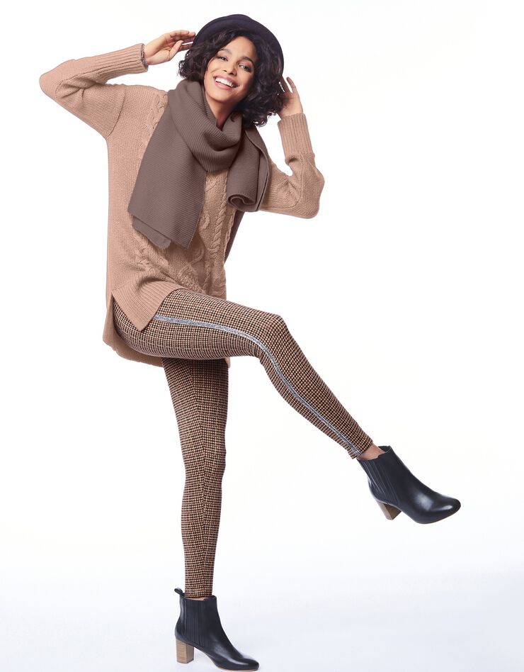 Legging imprimé bande côté en maille brillante (taupe / noir) Legging imprimé bande côté en maille brillante (taupe / noir)