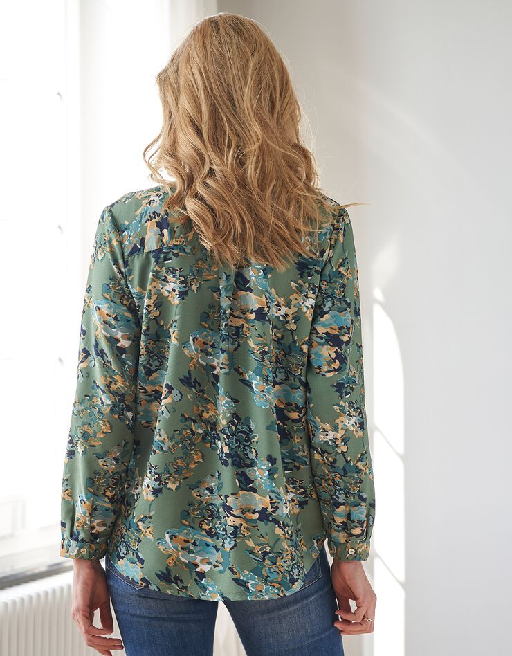 Blouse à plis imprimé fleuri, crêpe (vert) Blouse à plis imprimé fleuri, crêpe (vert)