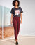 Legging plis piqués, taille élastiquée (bordeaux)