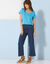 T-shirt col V uni manches courtes, coton (bleu turquoise)
