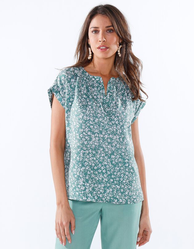 Blouse boutonnée imprimée  (vert / écru)