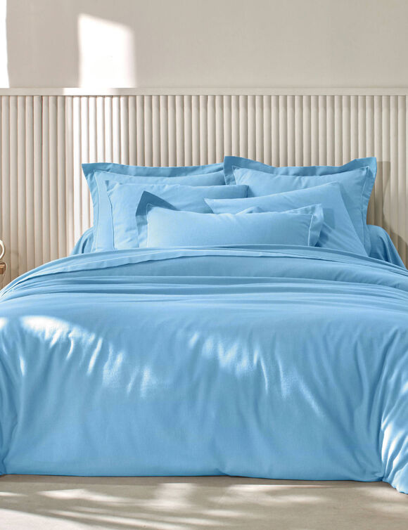 Linge de lit uni flanelle (ciel)