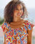 Robe longue volantée, crépon imprimé (bleu / rose)