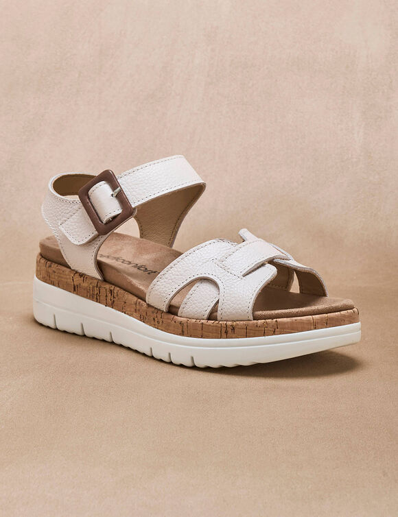 Sandales compens&eacute;es &agrave; brides, largeur confort (beige)