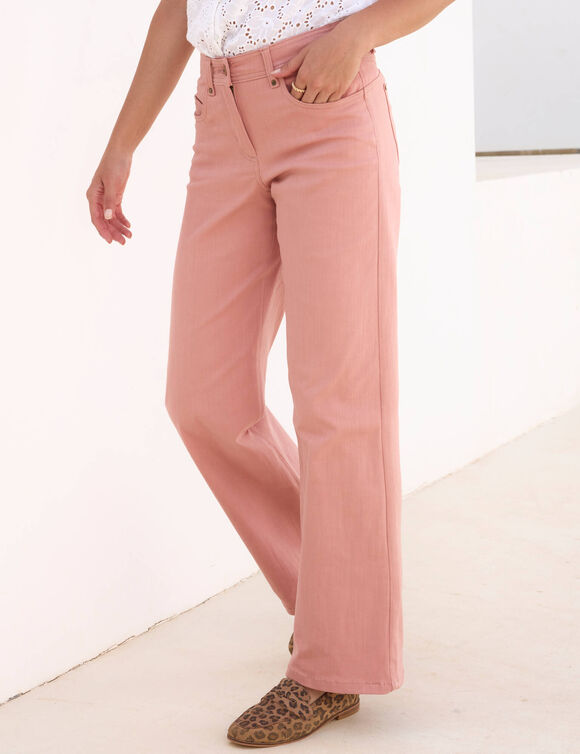 Pantalon couleur coupe large 5 poches (bois de rose)