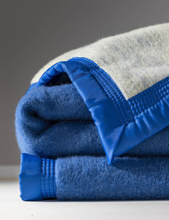 Couverture bicolore pure laine 800 g/m² (bleu)