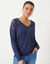 T-shirt col V manches longues dentelle (marine)