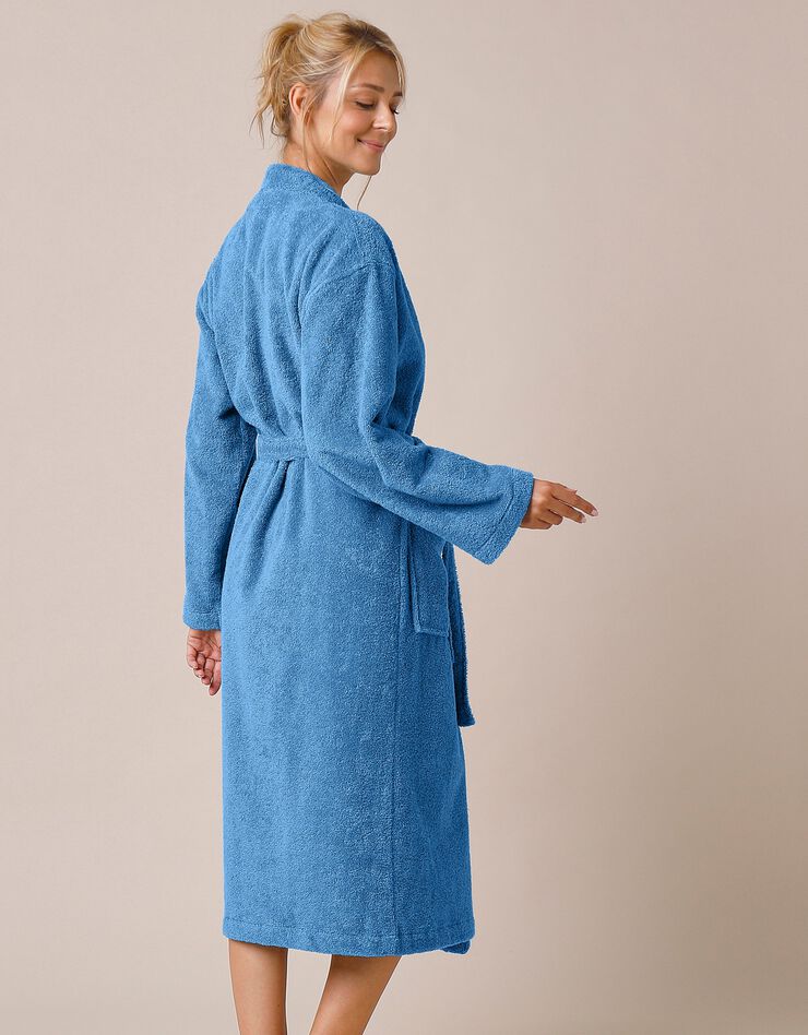 Peignoir mixte adulte uni coton éponge bouclette col kimono personnalisé (bleu jean) Peignoir mixte adulte uni coton éponge bouclette col kimono personnalisé (bleu jean)