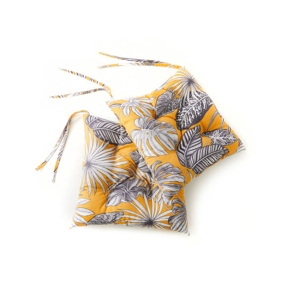 Galette de chaise imprim&eacute; tropical - lot de 2 (jaune)
