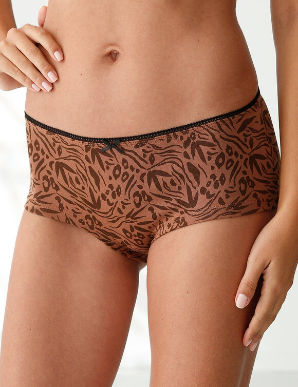 Culotte coton forme shorty imprimé motifs "peau de bête" assortis – Lot de 4 (noir / blanc)