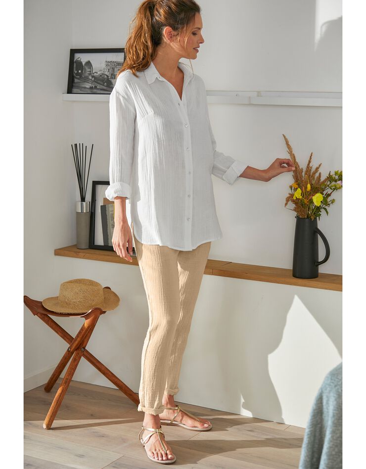 Pantalon joggpant uni gaze de coton (sable) Pantalon joggpant uni gaze de coton (sable)