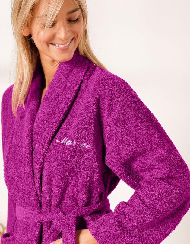 Peignoir mixte adulte éponge bouclette col châle personnalisable (bruyère)