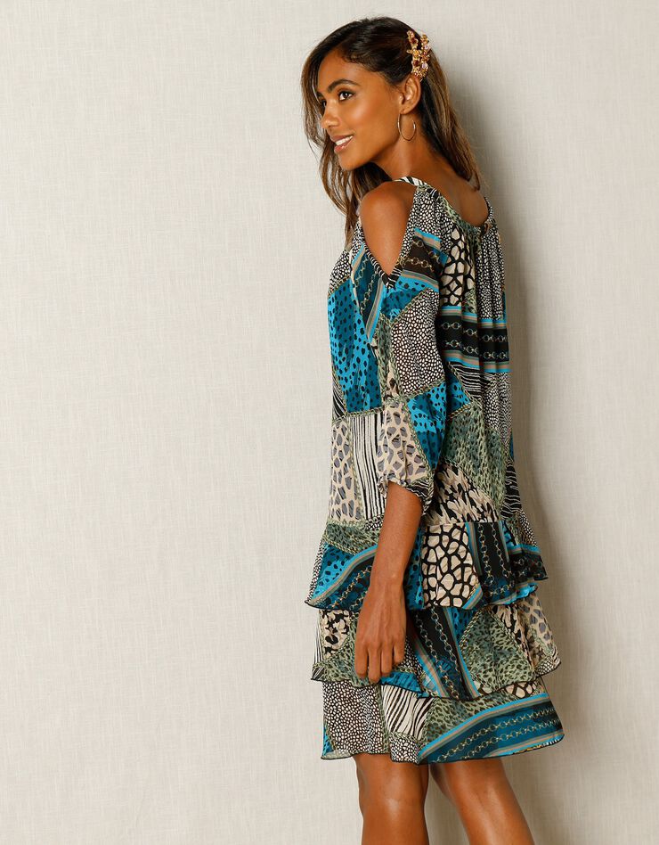 Robe en voile imprimée (noir / bleu canard)