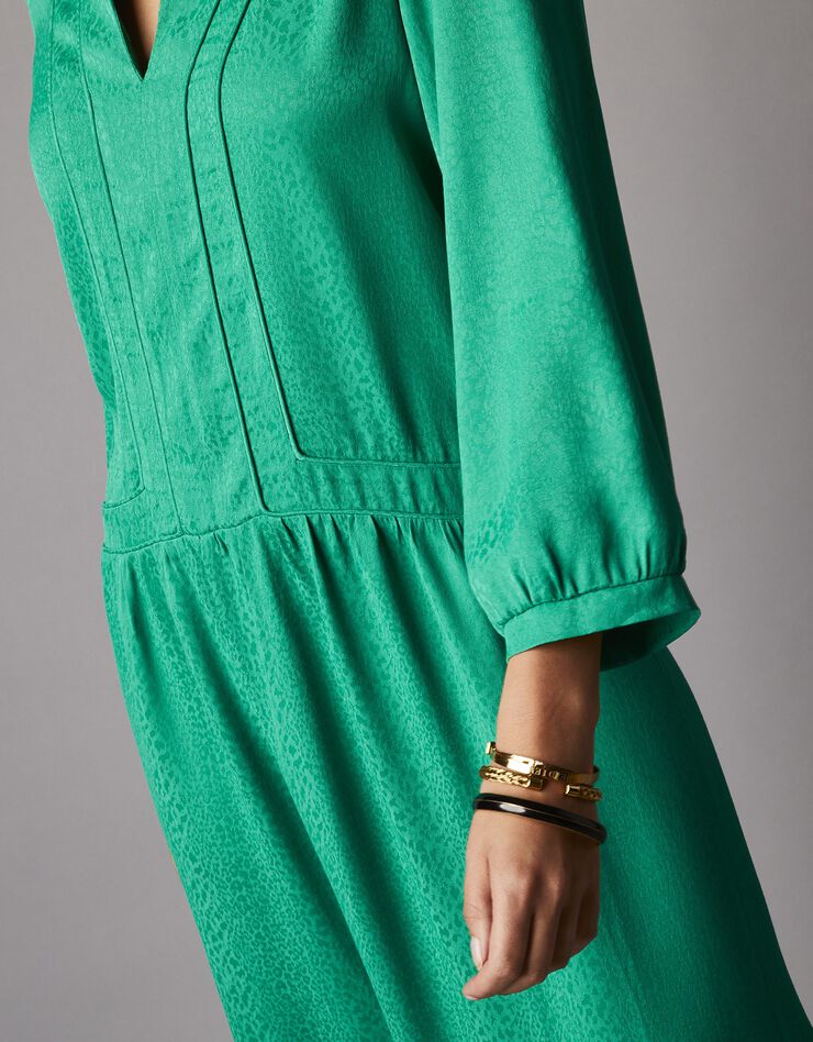 Robe courte en jacquard satiné, manches 7/8ème blousantes (vert)
