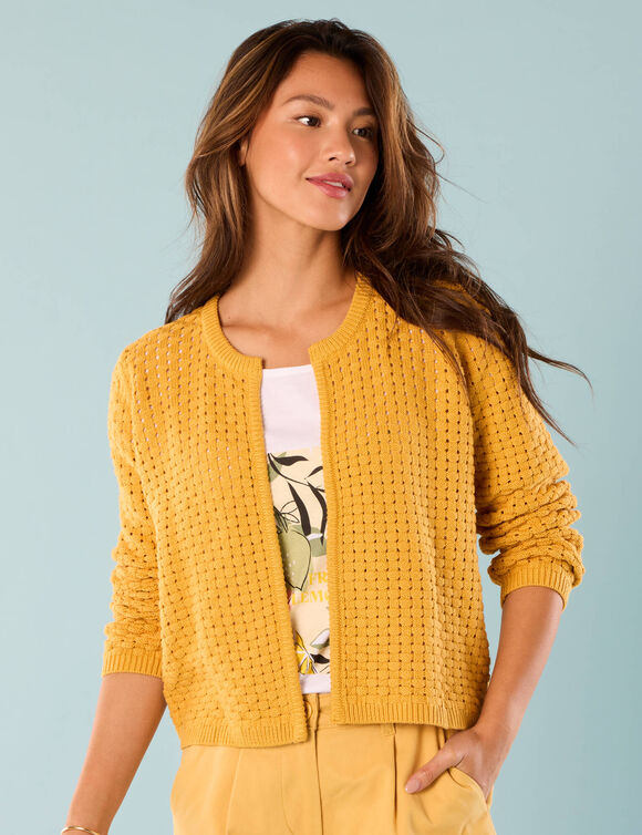 Gilet paletot maille fantaisie,  Spécial Petites (jaune)