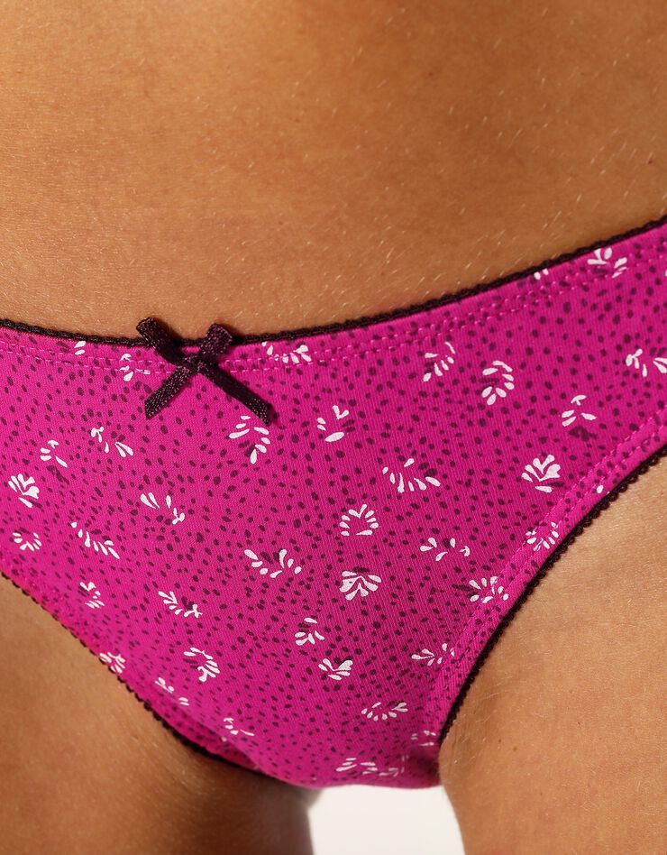 Slip coton imprimé gamme "flocons" - lot de 4 (prune / fuchsia) Slip coton imprimé gamme "flocons" - lot de 4 (prune / fuchsia)