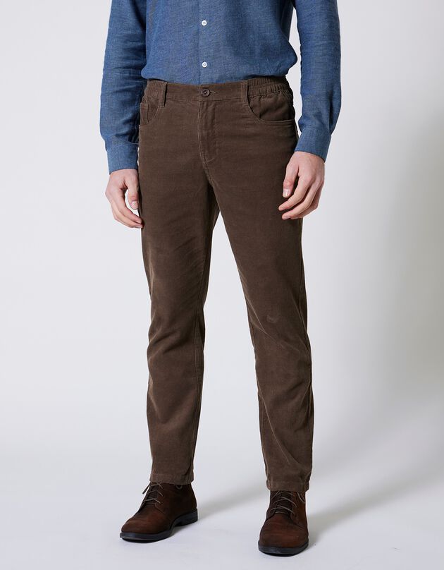 Pantalon droit 5 poches velours milleraies (taupe)