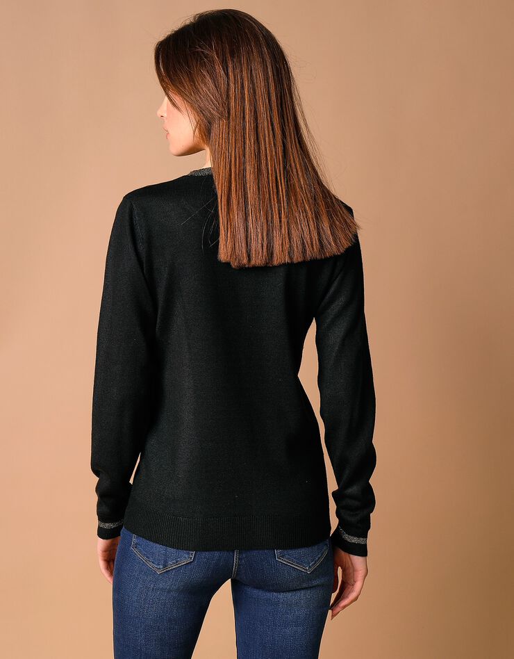 Pull col rond détails brillants, toucher cachemire (noir) Pull col rond détails brillants, toucher cachemire (noir)