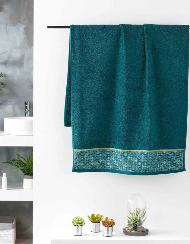 Éponge coton liteau imprimé mosaïque - 450g/m² (émeraude)