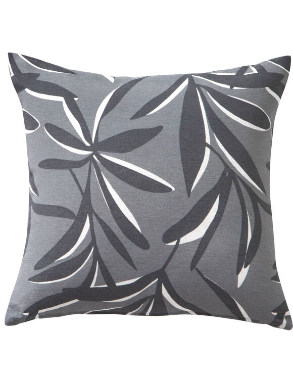 Housse de coussin imprimé feuillage (gris)
