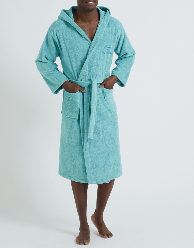 Peignoir mixte adulte col capuche éponge bouclette (vert d'eau)