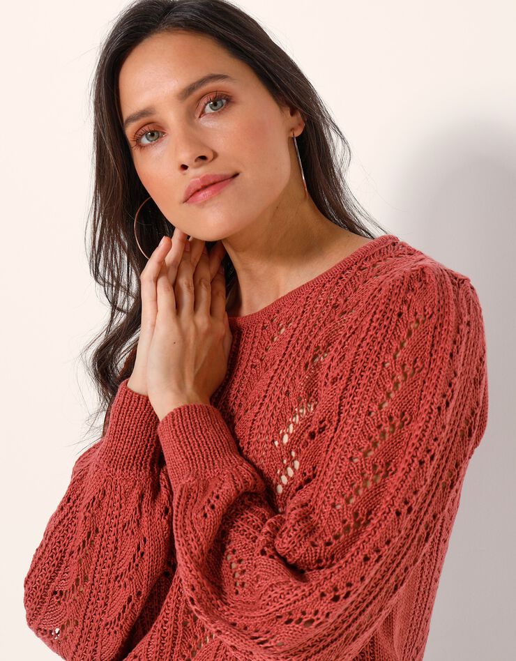 Pull maille fantaisie ajourée (bois de rose) Pull maille fantaisie ajourée (bois de rose)