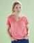 T-shirt col tunisien manches courtes, broderie anglaise (corail)