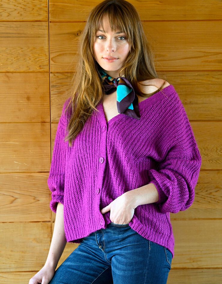 Gilet boutonné volume loose maille toucher mohair (violine) Gilet boutonné volume loose maille toucher mohair (violine)