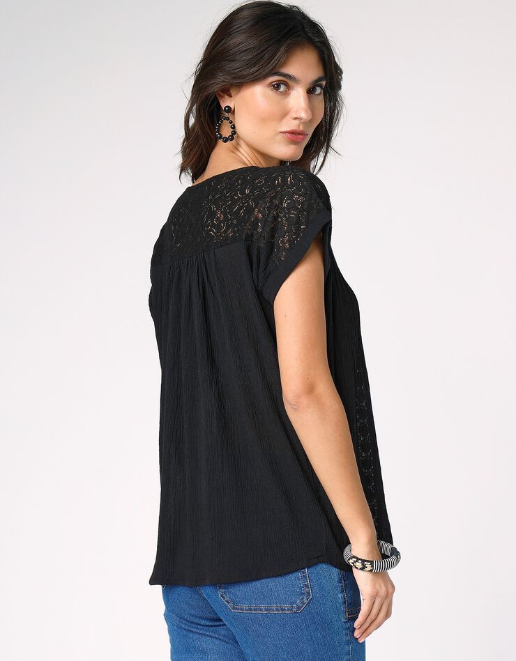 Tunique macramé crépon coton (noir)
