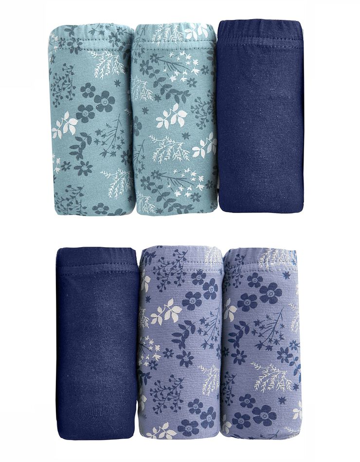 Culotte forme maxi coton motifs fleuris  – Lot de 6 (marine / vert)