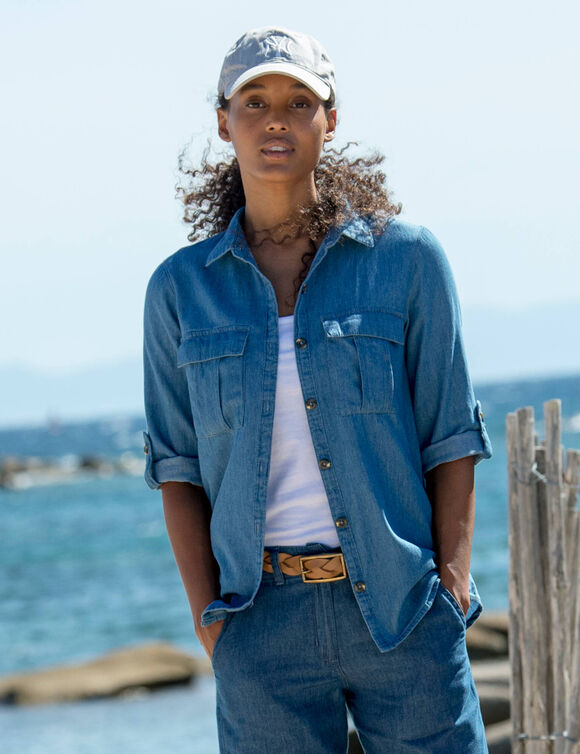 Chemisier jean léger, manches retroussables (bleached)