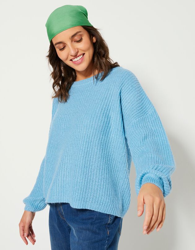 Pull boîte manches longues, maille anglaise (bleu)
