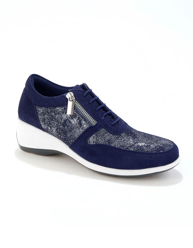 Baskets zippées compensées en cuir femme (marine)