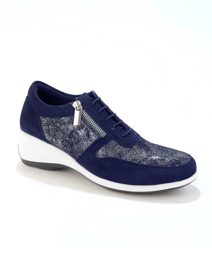 Baskets zippées compensées en cuir femme (marine)