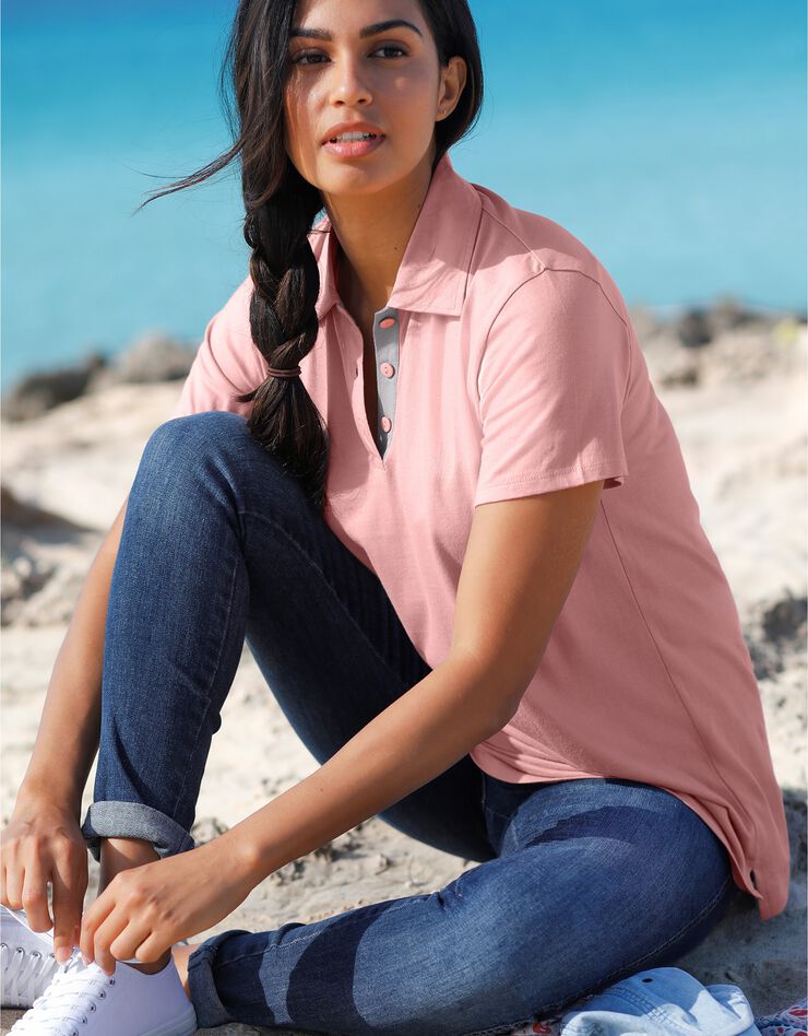 Polo manches courtes bicolore (rose / gris)